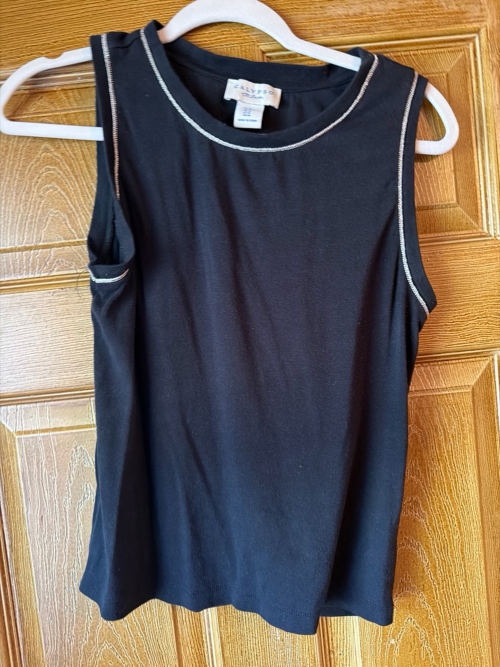 Calypso St. Barth Black Sleeveless Tank with Contrast Trim